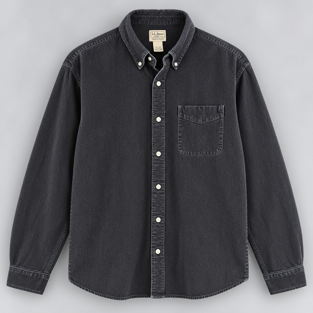 LL Bean Mens XXL Traditional Fit Corduroy Button Down Shirt Black 520812